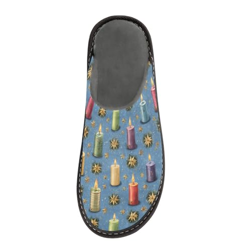 Slippers for Women Candle Stars Pattern Soft Winter Warm Shoes Indoor Outdoor Non-Slip House Travel Slippers3