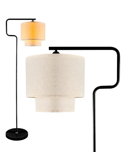Image of Lightdot 62IN Floor Lamps for Living Room, Modern Standing Tall Lamps with Double Linen Shades, 3000K Arc Bohemian Floor Lamp with Foot Switch for Wedding /Party, Bedroom, Home Office-Black