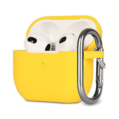 KOKOKA Funda de Silicona Compatible con AirPods 3, Anti-rasguños, Anti-Polvo, LED Frontal Visible, Funda Premium Silicona para AirPods 3.ª Generación (2021) con Mosquetón, Amarillo