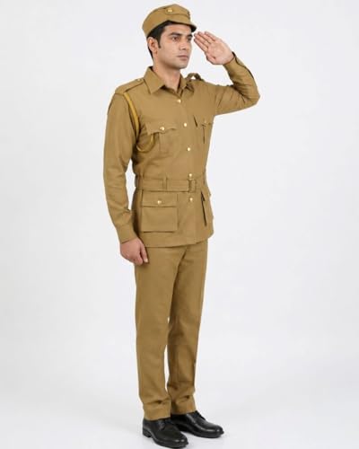 Image of BookMyCostume Cotton Police Community Helper Kids Fancy Dress Costume Adults S-M, Light Brown