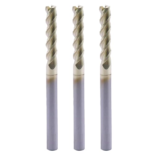 Image of 3Pcs 1 /4 inch 3 Flute Carbide Long Square End Mill for Aluminum, ZrN Coated | 45 Degree Helix, Solid Carbide, 1 /4 inch Cutting Diameter, 1 /4 inch Shank Diameter, 1-1 /4 inch Length of Cut, 3-1 /4 inch Overall Length