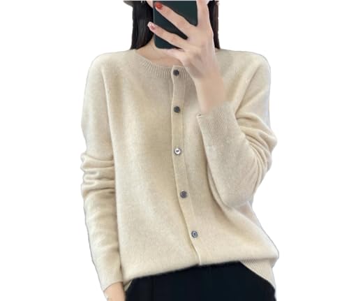 Lista de Prendas de punto Top 10. 33 Suéteres de lana para mujer, cárdigan de cachemira, primavera y otoño para mujer, prendas de punto básicas con cuello redondo, suéter de punto, Beige, M
