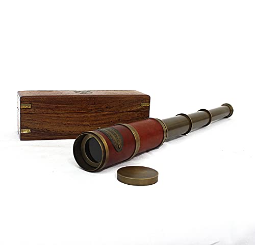 Brass Telescope Leather Cover Premium Quality with Wooden Box Nautical Marine Ship Spyglass Telescope Vintage Premium Handmade Classical