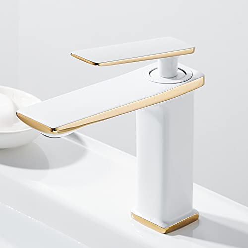 Robinet de lavabo mitigeur salle de bain noir et or en laiton monté sur pont