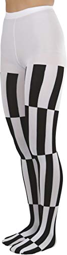 Image of ToBeInStyle Women's Harlequin Checkered Diamond Optical Illusion Opaque Tights Pantyhose - Black & White