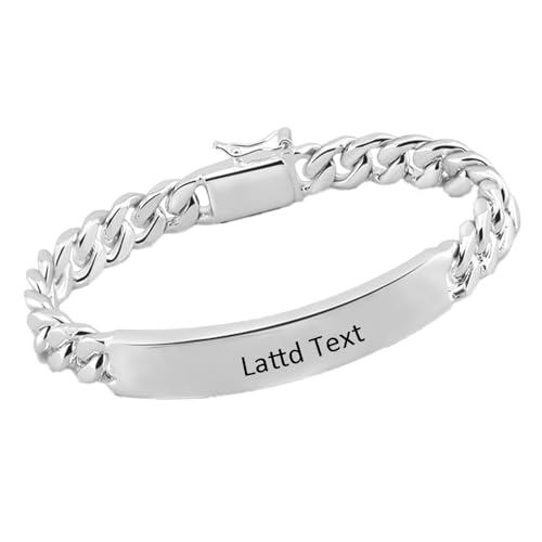 Personalized ID Bracelet 925 Sterling Silver Cuban Link Chain Custom Engraved Name Bar Bracelets for Men