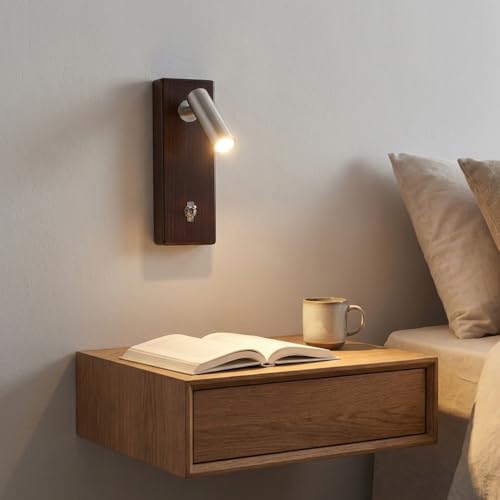 Aplique de pared LED con interruptor foco orientable de 2800K y base de madera nogal 3