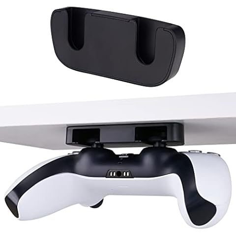 PlayVital Under Desk Controller Stand for ps5, Controller Table Mount for ps4 Controller, Controller Desk Holder Controller Organizer Display Stand Gaming Accessories for ps5/4 - Black Cover