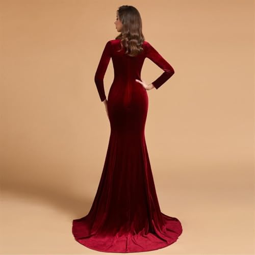 Jewel Neck Velvet Long Sleeves Evening Prom Dresses Mermaid Court Train Party Gowns Formal Zipper Back pp1242