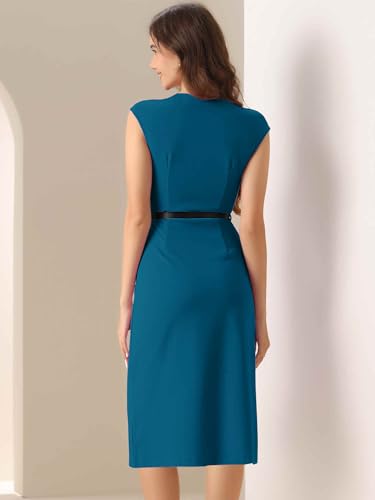 Image of Allegra K Business Dress for Women's Work Elegant 2026 Cap Sleeve Belted Office Sheath Dresses