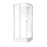 Komplettdusche Marwell Shower Square Fresh 85x85x205 cm mit Duschtasse Fertigdusche mit Gleittüren, silber matte Alumuniumprofile, 5mm Sicherheitsglas, Armatur & Handbrause einfache Montage