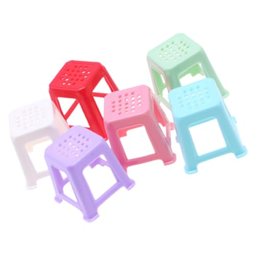 ERINGOGO 6 Piezas Taburete de casa de muñecas Chica Silla Alta Puerta Accesorios para casa de muñecas Decoracion de habitacion Taburete pequeño Cuadrado Mini Figuras de Taburete el plastico