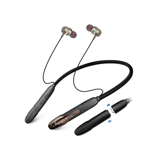 Image of HITECH Dual Thump Wireless Neckband, Bluetooth 5.4, 100 Hours Music Playtime, 3000 Hours Standby, Heavy Bass, Soft Silicone