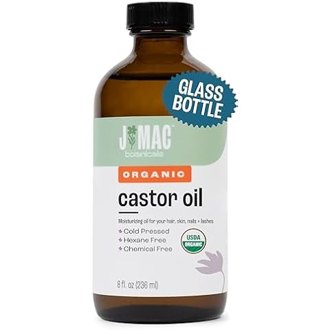 J MAC BOTANICALS, Organic Castor Oil Cold Pressed (Glass Bottle, 8 oz) pure unrefined, hexane free for face, skin, eyelashes, pack wraps, pads Cover