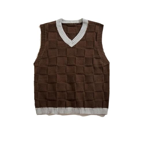 Men’S Japanese Argyle Knitted Sweater Vest Y2K Style Loose Fit Plaid V-Neck Sleeveless Pullover Tank Top