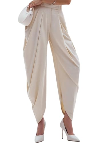 Vaceky Womens Pleated Dress Pant Baggy Harem Slacks Wide Leg Flowy Business Casual Trouser