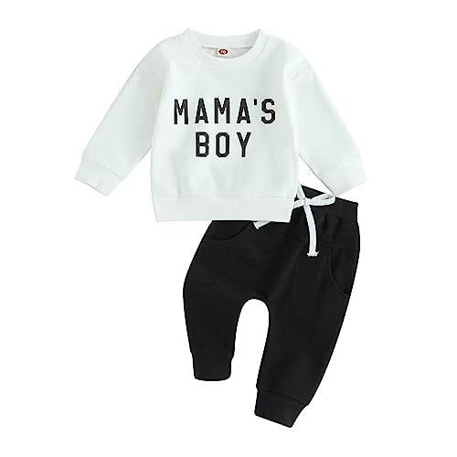 Image of FOCUSNORM Toddler Baby Boy Outfits Newborn Infant Fall Winter Clothes Letters Sweatshirt Tops Elastic Waist Sweatpants Sets