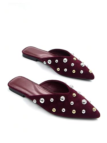 Verdusa Women's Studded Pointed Toe Flat Shoes Leather Slip On Party Dressy Shoes2
