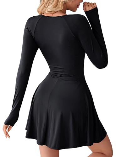 Amoretu Women’s Sexy Little Black Dress – Long Sleeve Bodycon Mini Dress, Fitted Style for Work, Funeral, or Night Out 5