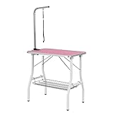 トリミングテーブル 折りたたみ 小型犬 中型犬 トリミング台 トリミングテーブル 大型犬 ペット用お手入れ 爪切り バリカン 滑りにくい 静電気防止 安全 アジャスター付き 耐荷重75kg アーム高さ調整 ペット用トリミングテーブル 自宅用/業務用 (82ｘ49ｘ80cm, ピンク)