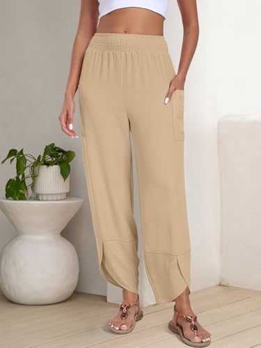 Image of ANRABESS Womens Wide Leg Palazzo Capri Pants 2026 Summer Casual High Waisted Barrel Lounge Flowy Cropped Beach Work Trousers