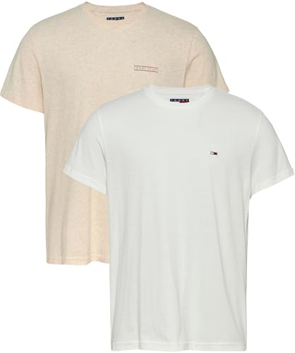 Tommy Jeans Tjm Slim 2Pack Mix Tee Ext, Maglietta S/S Uomo, Multicolore (Ecru/Oat Marl Htr), XS
