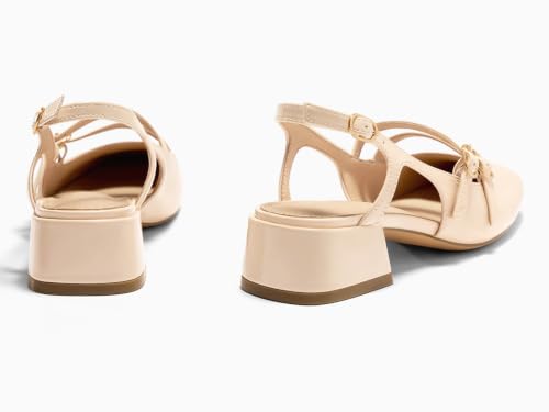 Image of Coutgo Women's Mary Jane Chunky Low Heels Slingback Pumps Closed Square Toe Wedding Dress Shoes