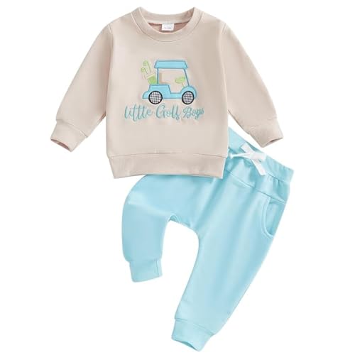 Toddler Baby Boy Girl Fall Winter Clothes 2Pc Long Sleeve Golf Cart Embroidery Sweatshirt Tops and Sweat Pants Set