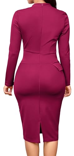 Image of Oxgmoky Women's Elegant Dresses Work Business Dress Bodycon Long Sleeve Pencil Dress