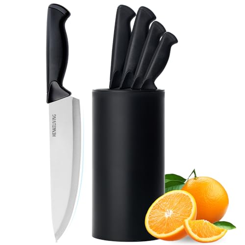 Knife Set, 6-Piece Kitchen Knife Set, German High Carbon Stainless Steel, Durable & Easy Clean Knife Block, Black