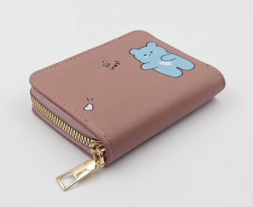 Image of Women Small Wallet Wallets for Girls Credit Card Holder Coin Purse Zipper Small Secure Card Case Cute Wallets Mini Wallets for Women (Purple Bear)