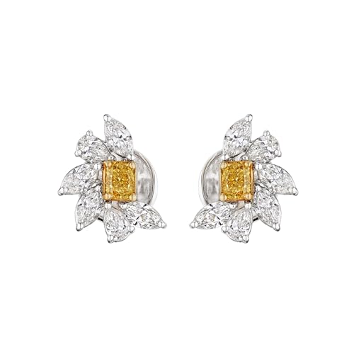 Leviev, 18K White Gold Fancy Yellow Diamond Sunbeam Earrings, 0.65 CT Center Stone with 1.45 CT Pave, Marquise and Pear Cut, VS Clarity