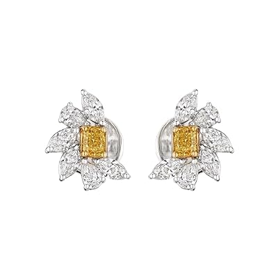 Leviev, 18K White Gold Fancy Yellow Diamond Sunbeam Earrings, 0.65 CT Center Stone with 1.45 CT Pave, Marquise and Pear Cut, VS Clarity