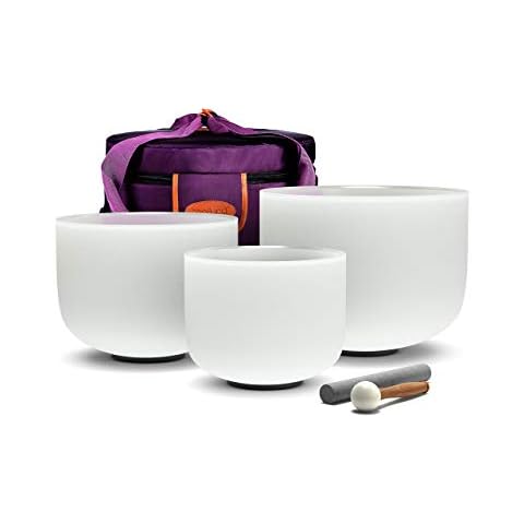 TOPFUND 7-11 inch Set of 3 Crystal Singing Bowls with Heavy Duty Carrying Case and Malets (7"A+9"F+11"D) Cover
