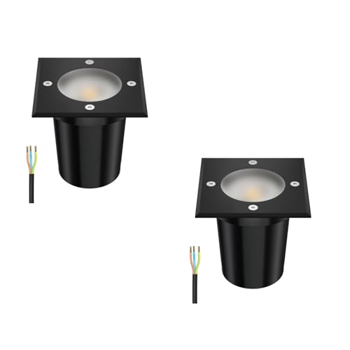 ledscom.de 2 pièces luminaire encastré au sol RELI pour l'extérieur, IP67, noir, givré, 11 x 11cm, lampe LED 8,2W 1179lm, 33° incluse, blanc
