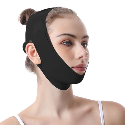 Chin Strap for Sleeping,Adjustable Face Mask Jawline Shaper with Skin-Friendly And Breathable Materials (Black)