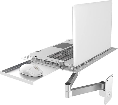 Supporto da parete regolabile per laptop, scrivania pieghevole salvaspazio con vassoio per mouse, per casa, ufficio, cucina e camera da letto, robusta struttura in acciaio