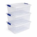 STASH’D STORAGE 32L, 50L, or 80L Storage Boxes with Lids - Stackable Clear Plastic Boxes with Clip-Lock Lid - Durable & Multipurpose Storage Box for Home, Office & Garage (Pack of 3, 32 Litre)