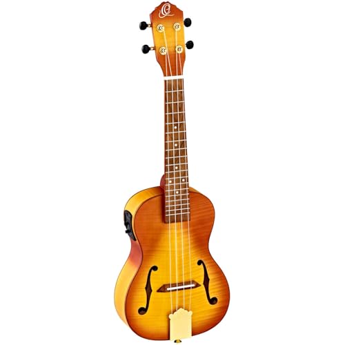 Ortega Guitars Konzert Ukulele Elektro-Akustisch – F-Schalllöcher – Custom Built Series – Inklusive Gigbag – Geflammter Ahorn, Natur (RUSL-HSB)