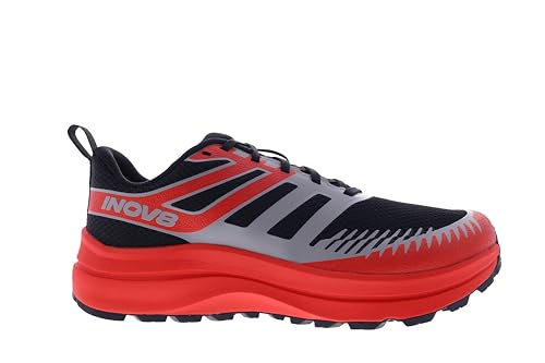inov-8 Men's TrailFly Max Sneaker, Black/Light Grey/Red, 11.5