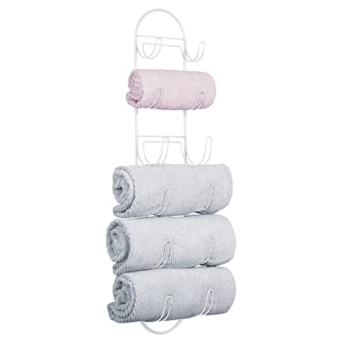 mDesign Toallero de Pared para Almacenamiento de Toallas, toallero para Almacenamiento de Accesorios de baño, Moderno Mueble de Almacenamiento de Toallas de baño, Color Blanco