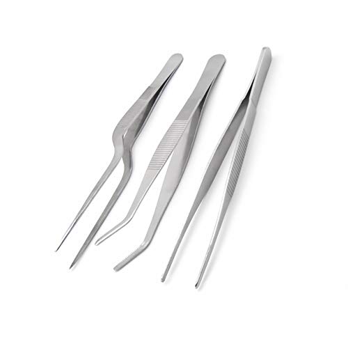 Thickyuan 3 Pieces Stainless Steel Tweezers Precision Tongs for Cooking Culinary Medical Beauty(6.3-Inch)