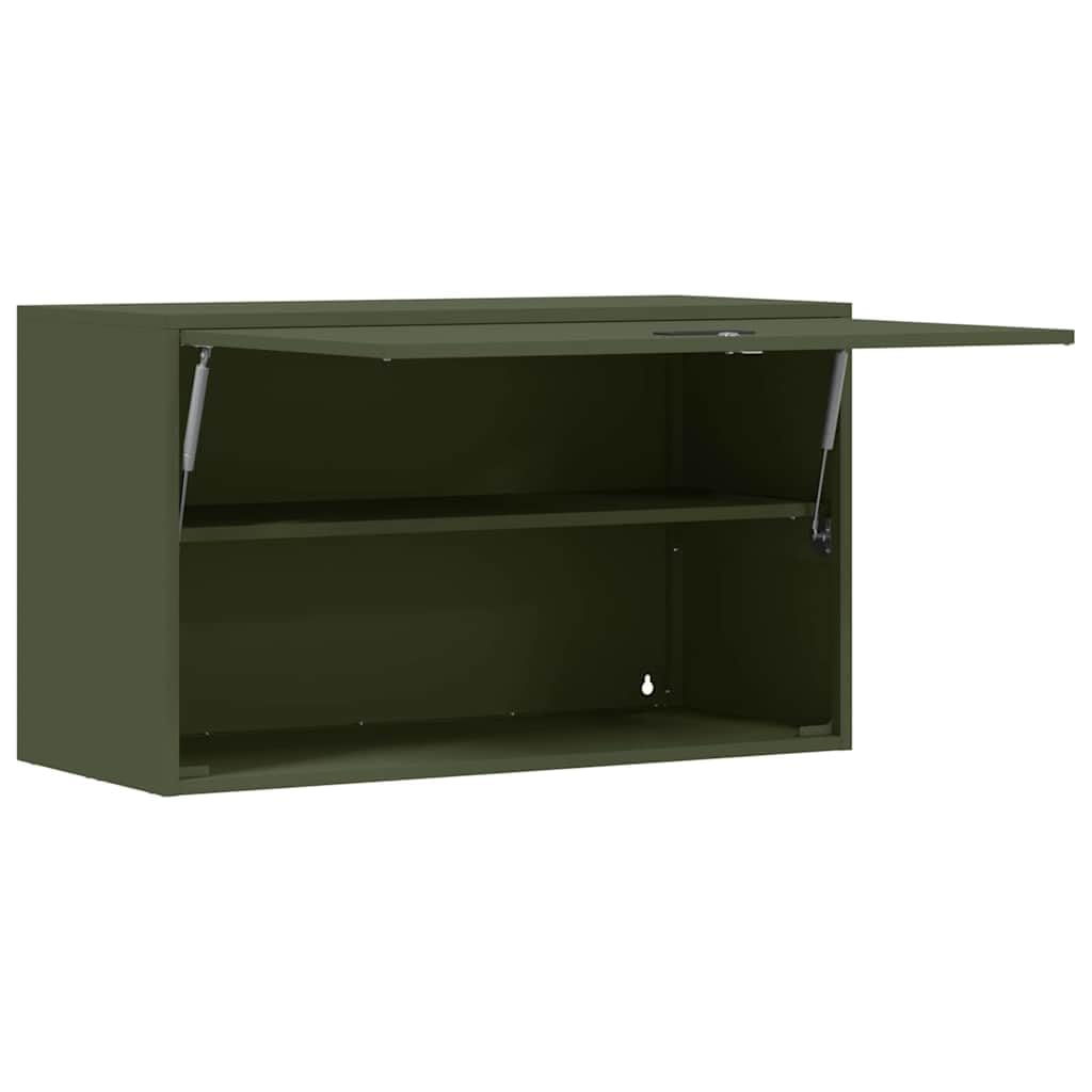 Armario de pared para garaje con puerta de elevación de gas, color verde oliva – Elevador de gas para almacenamiento de garaje para estructura de acero resistente y ahorro de espacio en la