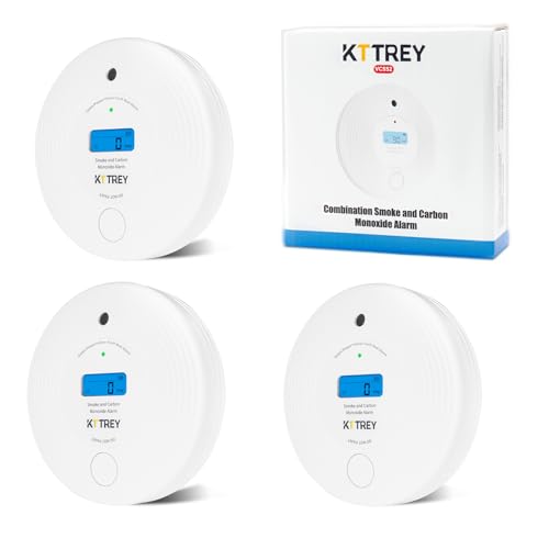 Image of Smoke Detector Carbon Monoxide Detector Combo 10 Year Battery, Kttrey 2 in 1 CO & Smoke Alarm with LCD Screen and Test /Silence Button, 3 Pack