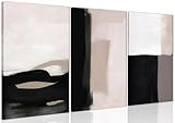 AKWISH Abstract Canvas Wall Art Set of 3, Modern Beige Black and White Wall Decor, Neutral Abstract Artwork Poster Prints Painting for Living Room, Bedroom, Dining Room, Framed 12x16 In