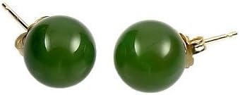 Trustmark 14K Yellow Gold 6mm Natural Nephrite Green Jade Ball Stud Post Earrings