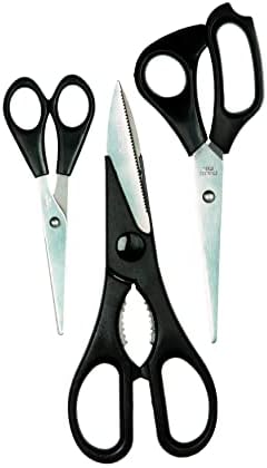 Culinare C33001 3 Piece Scissor Set | Black | Stainless Steel | 140mm/180mm/200mm | Multi-Purpose Scissors | Heavy Duty Kitchen Scissors/Herb Scissors/Embroidery/Everyday | Dishwasher Safe
