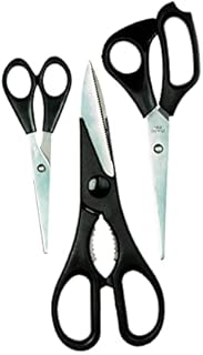 Culinare C33001 3 Piece Scissor Set | Black | Stainless Steel | 140mm/180mm/200mm | Multi-Purpose Scissors | Heavy Duty Kitchen Scissors/Herb Scissors/Embroidery/Everyday | Dishwasher Safe