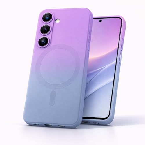 Image of amazon basics Gradient Mag-Safe Case for Samsung Galaxy S25 5G | Soft Silicone Shockproof Cover with Camera Protection | Slim Lightweight Design | Smooth Touch & Durable - Purple & Gray