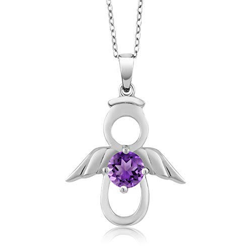 Gem Stone King 925 Sterling Silver Purple Amethyst Angel Pendant Necklace For Women With 18 Inch Silver Chain (0.45 cttw)